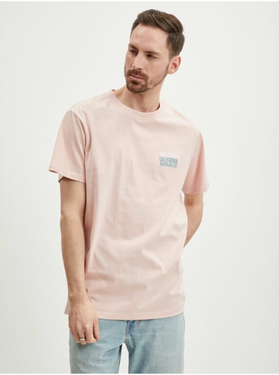 Světle růžové pánské tričko Guess Back