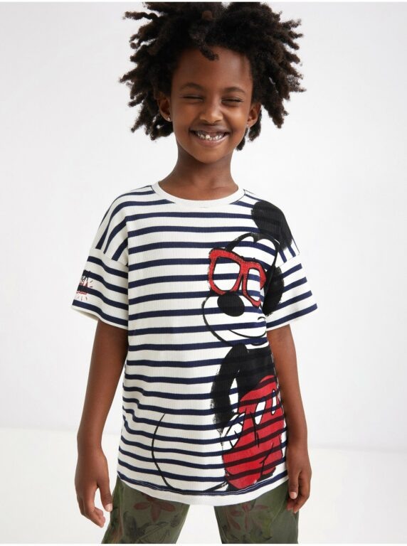 Modro-bílé holčičí vzorované tričko Desigual Mickey