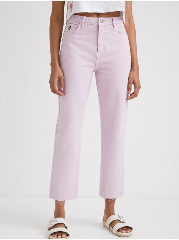 Světle růžové dámské zkrácené bootcut džíny