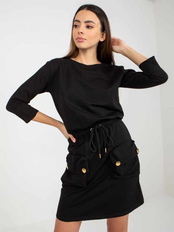 Černé mini mikinové šaty s lemem