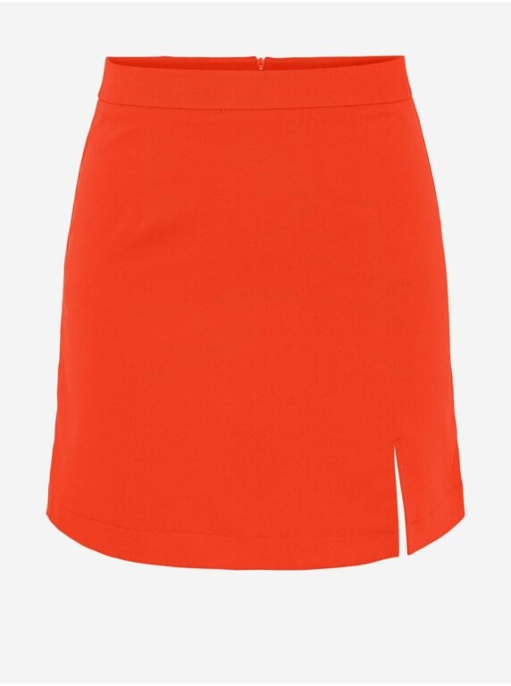 Oranžová dámská mini sukně s rozparkem