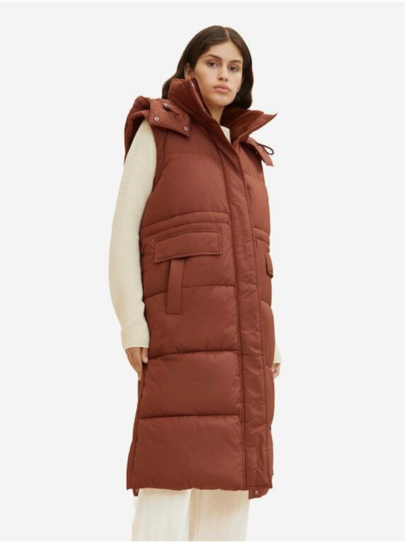 Tom Tailor Hnědý dámský prošívaný zimní kabát s odepínacími