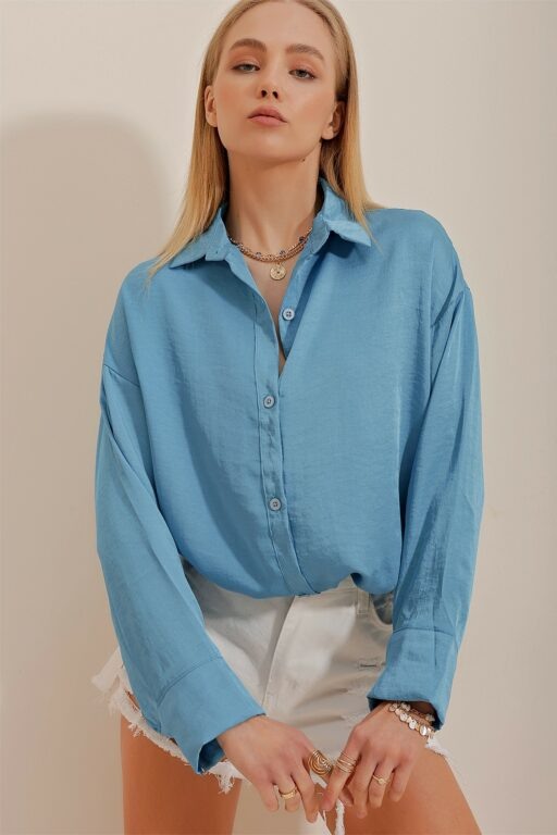 Trend Alaçatı Stili Shirt - Blue